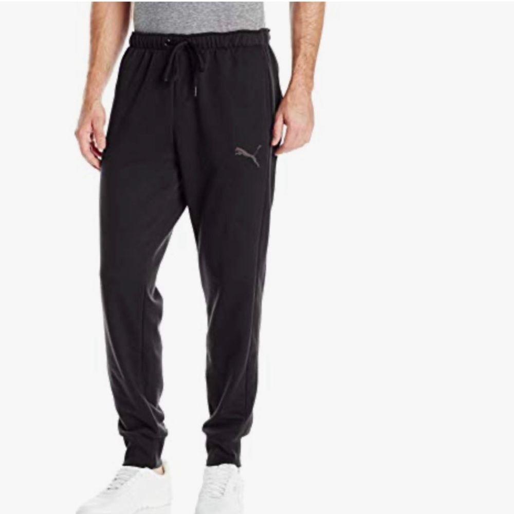 Puma Men's Classic Black Joggers Sweatpants  Logo Fleece Drawstring Waist Sz L